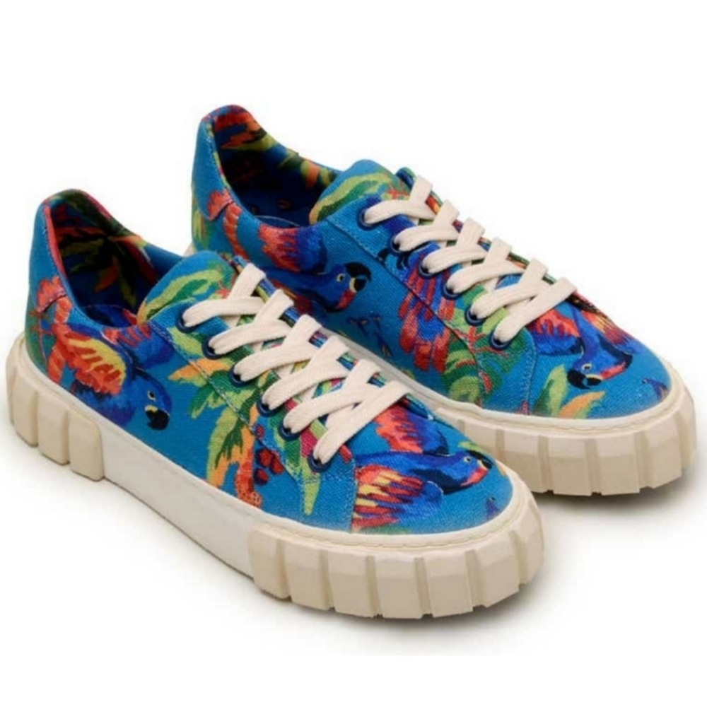 NIB Farm Rio Platform Sneakers, Size 7.5, Color Blue Macaw